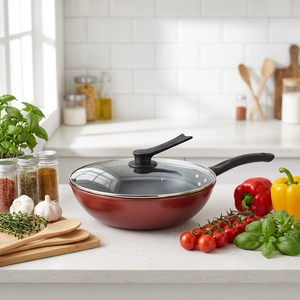 Casserole en fonte à poignée en bois de 32 cm, très vendue, antiadhésive, avec couvercle en verre, écologique, compatible gaz et <span class=keywords><strong>induction</strong></span> - Product Image 1