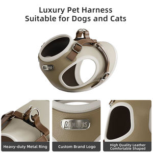 Collar y arnés de cuero personalizado para mascotas OEM/ODM, arnés de lujo para perros y gatos, ropa ajustable para gatos - Product Image 3