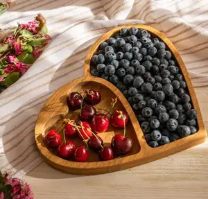 Walnut Wood Fruit Tray Bamboo Heart Shape Serving Plate Bamboo Charcuterie Board Cheese Board Cheese Platter