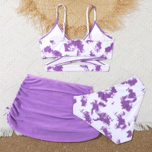Traje de Baño de Tres Piezas para Niñas de 8 a 14 Años, Tie Dye, Ropa de Playa Infantil, Conjunto de Bikini con Top, Braguita y Falda Separadas - Product Image 3