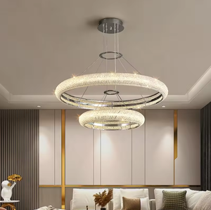 Modern Luxury Crystal <b>Chrome</b> Hanging Light Dining Room String Ring Crystal <b>Chandelier</b> - Product Image 2
