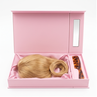 Boîte d'emballage magnétique personnalisée rose en satin avec ruban de soie et deux séparateurs pour perruques, boîte de rangement pour extensions capillaires pour salons et vente au détail