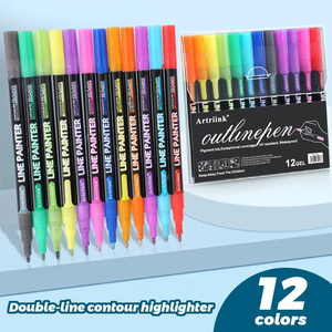 Stylos à <span class=keywords><strong>dessin</strong></span> permanents imperméables à paillettes <span class=keywords><strong>effet</strong></span> surligneur 12 couleurs Papier Artriink PA-102 - Product Image 2