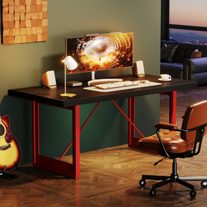 <span class=keywords><strong>Bureau</strong></span> de jeu PC de style industriel moderne pieds rouges en fer <span class=keywords><strong>noir</strong></span> finition bois Table de <span class=keywords><strong>bureau</strong></span> à domicile de direction <span class=keywords><strong>bureau</strong></span> d'étude simple - Product Image 1