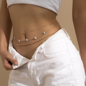 Catena per Pancia Bohemia Multistrato in Pietra Naturale Impermeabile in Acciaio Inossidabile 316L, Gioielli Minimalisti Placcati Oro 18K da Donna - Product Image 3