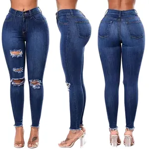 Haisen Frauen Jeans Fabrik Großhandel Custom High Waist Stretch Denim Hosen Washed Ripped Jeans für Frauen