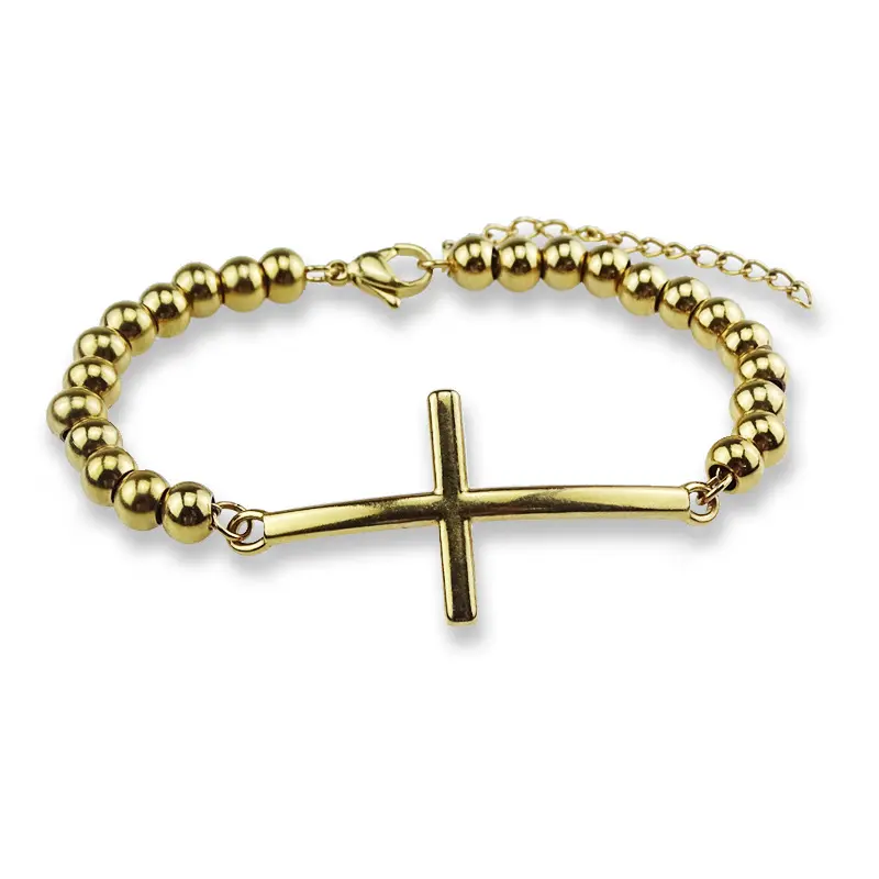 Bracciale rosario in acciaio inossidabile placcato oro rosari bracciale croce cattolica religiosa