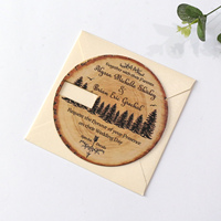 Nouveau produit rond en bois invitation de mariage carte de menu cadeau de mariage sous-verre en bois avec enveloppe de haute qualité