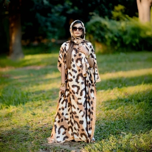 Abito Dubai stile Designer di moda satinato africano caftano Plus Size liscio in poliestere allentato di lusso stampato Abaya - Product Image 6