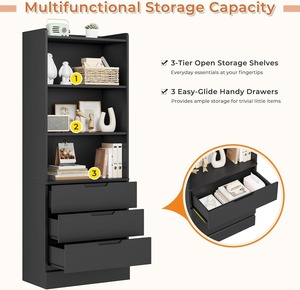 Servicio OEM, Proveedor de Fábrica, Librería Alta Blanca con 3 Cajones y Estantes Abiertos, Organizador - Product Image 5