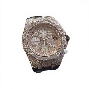 Reloj Hip Hop para Hombre de Acero Inoxidable y Moissanita con Esfera de Cristal, Diamantes Redondos de Corte Brillante, Resistente al Agua 10 Bar - Product Image 1