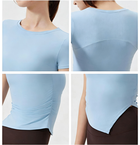 Wholesale Women's Asymmetrical Hem Side Slit Yoga Top Short Sleeve Slim Fit Quick Dry Workout Shirt Breathable Gym Shirt OEM ODM - Product Image 4