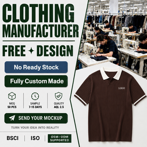 Custom Wholesale High Quality Ribbed Knit Brown Short Sleeve <b>Polo</b> <b>Shirt</b> White Collar <b>Stripe</b> Cuff Mens <b>Polo</b> <b>Shirts</b> - Product Image 2