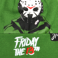 Bonnet en tricot côtelé chaud d'hiver en acrylique vert avec logo personnalisé, style streetwear hip-hop, broderie de personnage de film d'horreur