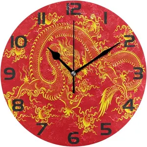 2024 חדש בסגנון סיני לונג MDF עץ שעון קיר לוגו מותאם אישית מודרני עגול פשוט שעוני דרקון מעץ קישוט הבית
