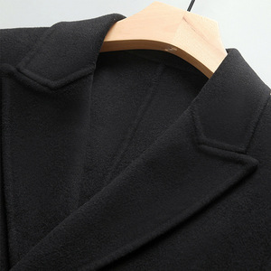 Abrigo de Punto Cruzado para Hombre, Otoño-Invierno, de Lana Negra, Largo, con Cierre de un Solo Botón, Cuello Alto, Estilo Blazer <span class=keywords><strong>Juvenil</strong></span> - Product Image 3