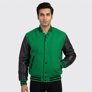 2025 Latest Design Varsity Letterman Leather <b>Jacket</b> for Men Real Sheepskin with Varisty Collar in Terrance Black <b>Red</b> - Product Image 1