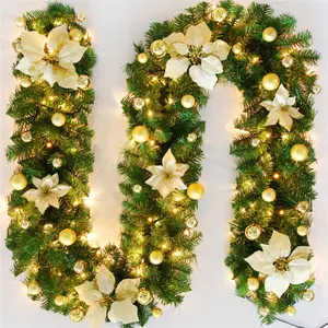 Дешевая длинная Рождественская мишура, образцы зеленых растений, украшения для свадебной вечеринки, украшения для ёлки с цветами