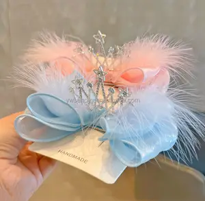 Tùy Chỉnh Ngọt Ngào Bé Cô Gái Lông Lưới Cung Tóc Pin Vương Miện Rhinestone Tóc Clip Trẻ Em Kẹp Tóc Phụ Kiện