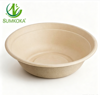 Bol à salade rond Sumkoka 500 ml en bagasse de canne à sucre biodégradable, jetable, compatible micro-ondes, qualité alimentaire, avec couvercle
