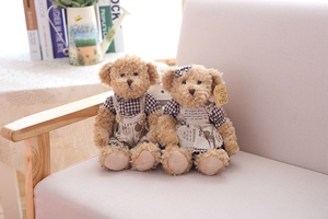 Vente en gros 8 pouces Kawaii Ours en peluche Couple doux en peluche tête de poupée correspondant vêtements PP coton pour les couples de mariage - Product Image 3