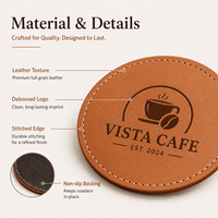 Ensemble de sous-verres en cuir de haute qualité avec logo personnalisé, sous-verres ronds en cuir véritable PU, tapis pour tasse à café, cadeau d'entreprise en gros