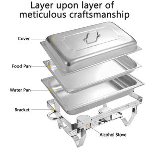 직사각형 스테인레스 스틸 알코올 냄비, 차핑 접시 뷔페 세트 음식 워머 호텔 용품 뷔페 스토브 - Product Image 6
