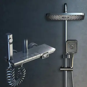Digital Display Brass Piano Shower Faucet Rain Bath Shower Set Rainfall Bathroom Shower Set System