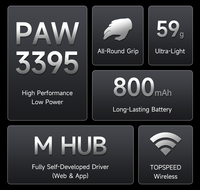 MCHOSE G3 V2 Mouse Gaming Nirkabel Sensor PAW 3395 Tri-mode 800mAh Non-Backlit Pegangan Serbaguna untuk Sakelar Mekanis TTC
