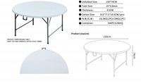 Table de banquet ronde pliante de 60 pouces en PEHD imperméable, vente en gros d'usine, idéale pour la restauration et la location