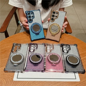 เคสโทรศัพท์แม่เหล็ก Samsung S24 Ultra ชุบเคลือบเงาพร้อมขาตั้ง A55 เคสโทรศัพท์หรูหราแบบมีกลิตเตอร์ ป้องกันการกระแทก ฝาหลัง - Product Image 1
