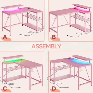Reversible <strong>Storage</strong> Shelves Workstation <strong>Desk</strong> <strong>Small</strong> Corner Gaming Computer <strong>Desks</strong> Office Bedroom Pink Carbon Fiber L Shaped <strong>Desk</strong> - Product Image 6