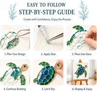Kit d'art en verre marin tortue de mer DIY, ensemble de mosaïque sur le thème de la vie marine avec mini chevalet en bois pour enfants et adultes, décoration intérieure, cadeau