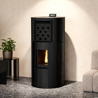 Poêle à granulés rond de luxe léger série PS-R, chauffage intérieur domestique à biomasse avec verre Schott et contrôle via application mobile WIFI