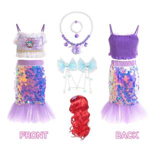 Oferta Especial: 2 Disfraces de Sirena para Niña con Lentejuelas y Accesorios, Vestido de Verano con Mangas Abullonadas hasta la Rodilla - Product Image 2