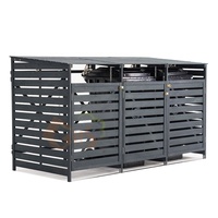 Boîte à ordures double en bois de jardin Couvercle de rangement pour poubelle en bois Abri à roulettes pour poubelle double avec couvercle
