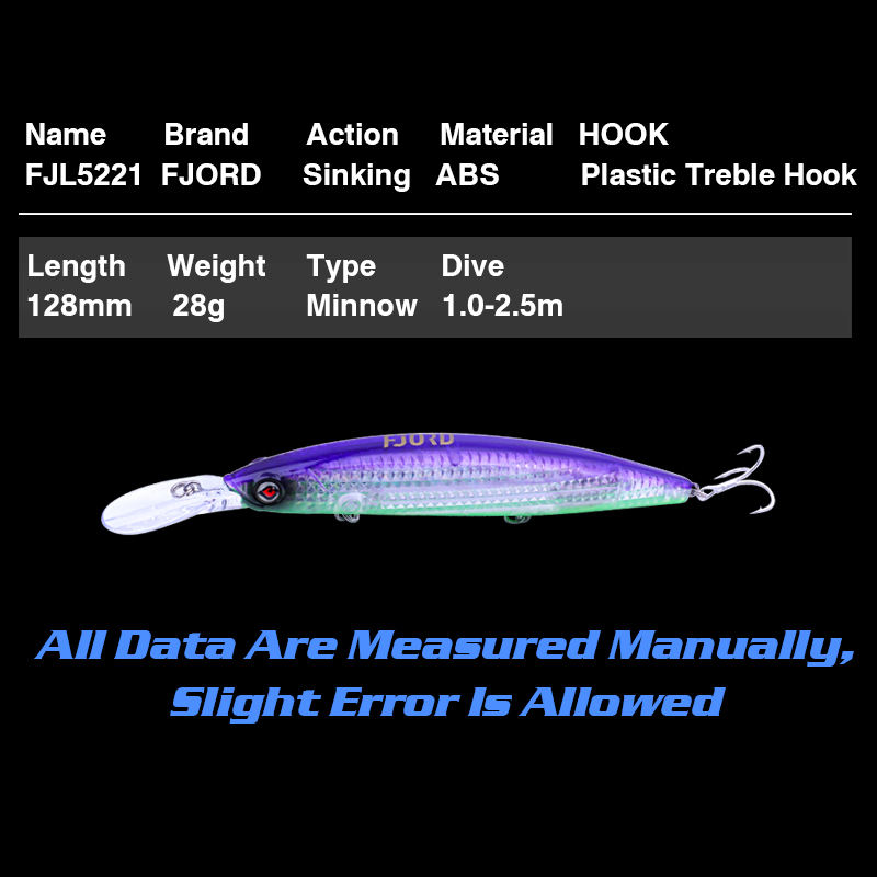 FJORD Luminous Glow Sinking Minnow Hard Lures 125mm 28g Stainless Steel ...