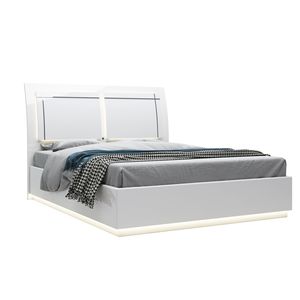 Set <span class=keywords><strong>Camera</strong></span> <span class=keywords><strong>da</strong></span> <span class=keywords><strong>Letto</strong></span> con Testiera Illuminata, Finitura Lucida, Bianco, Misure Queen e King, con Luci LED e Vano Contenitore - Product Image 3