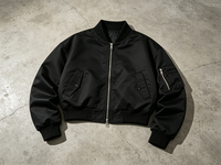 Blouson Bomber Personnalisé Coupe Courte Style Universitaire Oversize avec Fermeture Éclair, Veste de Rue Tendance Coupe-Vent à Capuche et Col Montant