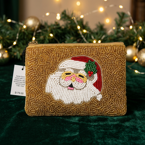 Bolsa de Monedas Cuadrada de Algodón con Cremallera, Bordado de Santa Claus con Cuentas Hechas a Mano, Decoración para Regalo de Fiesta Navideña - Product Image 2