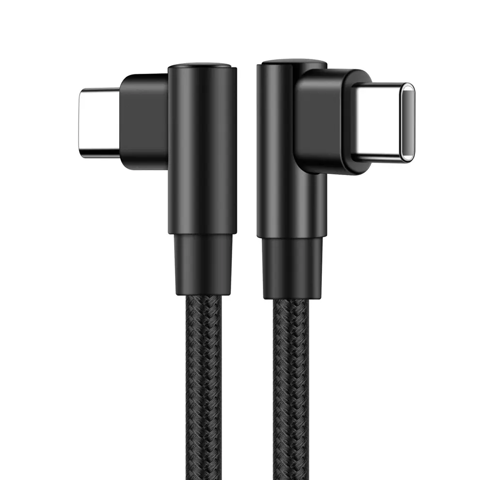 Kabel USB 90 Derajat 60W 3A Elbow Tipe C USB C Ke USB C Kabel Pengisian Data