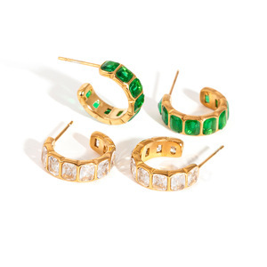 Huggie <b>Earrings</b> Gold Plated Zircon <b>Studs</b> Bezel Setting Everyday Wear Stainless Steel Jewelry Geometric Design - Product Image 5