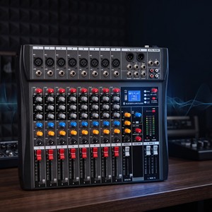 Console de mixage PA compacte 8 canaux avec indicateur de niveau LED, sortie AUX, lecteur USB pour système de sonorisation scolaire et d'église - Product Image 1