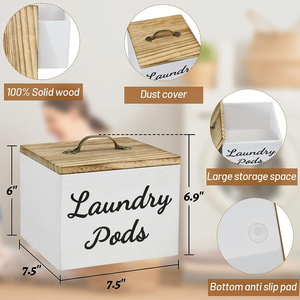 Rustic <strong>Wood</strong> <strong>Laundry</strong> Pods Holder Container with Lid for <strong>Laundry</strong> Room Decor and Accessories White <strong>Laundry</strong> Detergent Pods <strong>Wood</strong> <strong>Box</strong> - Product Image 4