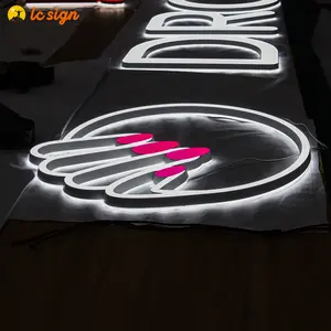 Señal de logotipo de pared para empresa de cosméticos, señal iluminada LED pequeña con letras