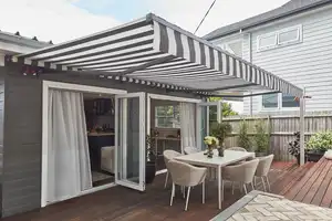 High Quality Outdoor Terrace Waterproof Electric Awning Aluminum Garden Full Box Curved Arm Custom Retractable Awning