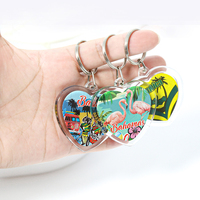 Porte-clés personnalisé en acrylique transparent en forme de cœur, impression scellée, souvenir des Caraïbes, cadeau touristique tropical, breloque de plage, vente en gros