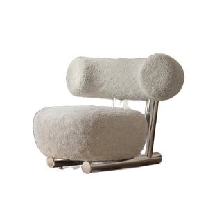 Sillón de Lana de Cordero Estilo Nórdico, Sofá Individual Crema Minimalista Moderno, Muebles de Sala de Estar de Diseño Suave - Product Image 5