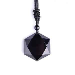 Colar pedra de obsidiana, colar masculino e feminino com pingente pedra de obsidiana natural, pedra de energia, corrente, joias de sorte