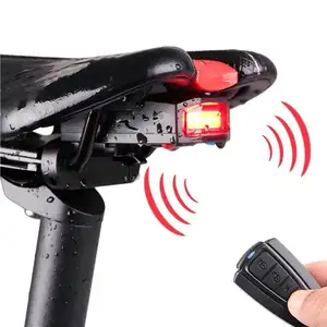 AT lampu belakang sepeda Remote Control nirkabel, lampu belakang sepeda dengan Alarm Anti Maling, lampu ekor LED isi ulang daya USB